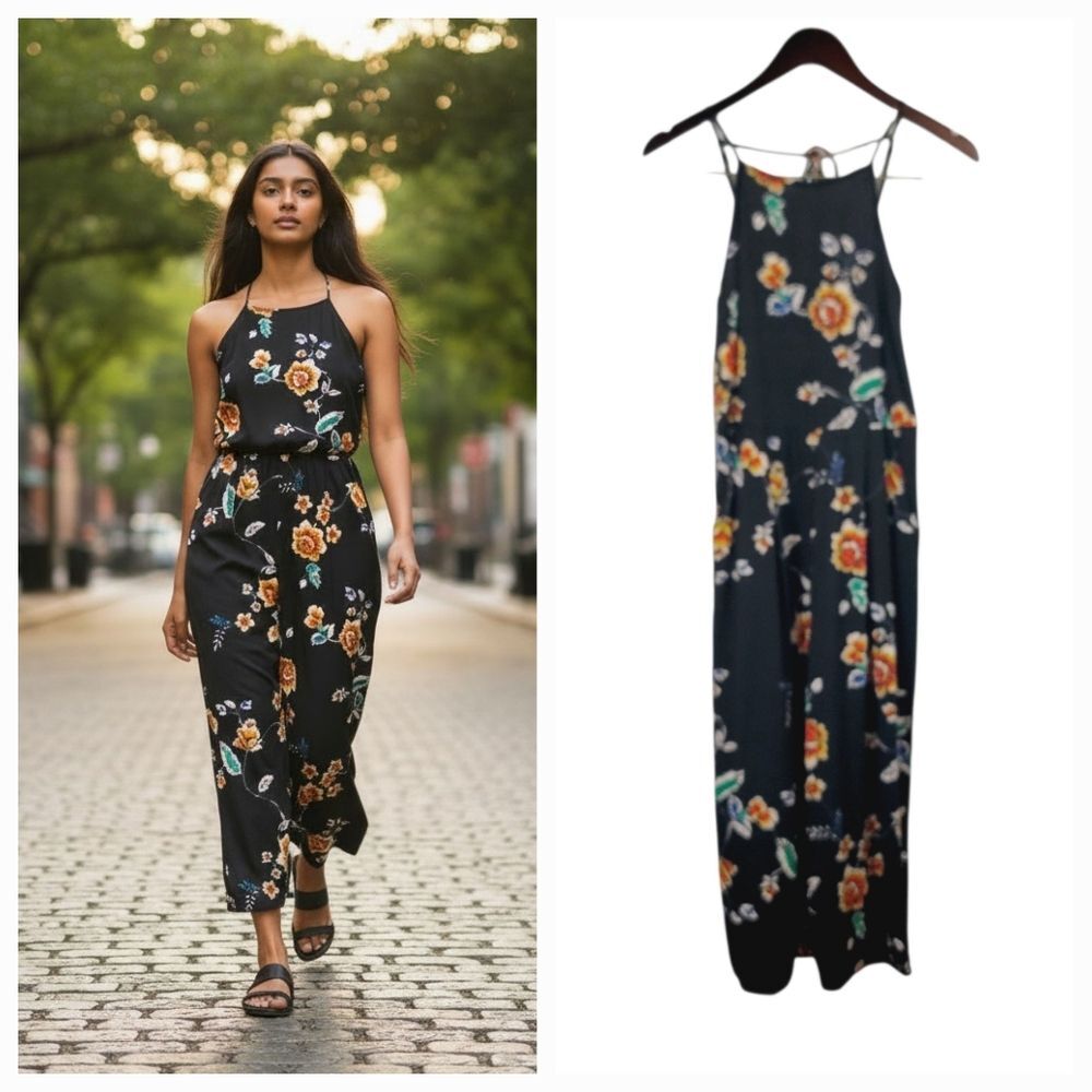 Xhilaration Wide Leg Sleeveless Jumpsuit in Black Combo Size Small
